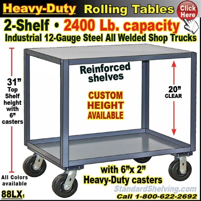 88LX / Extra Heavy Duty 2-Shelf Rolling Table