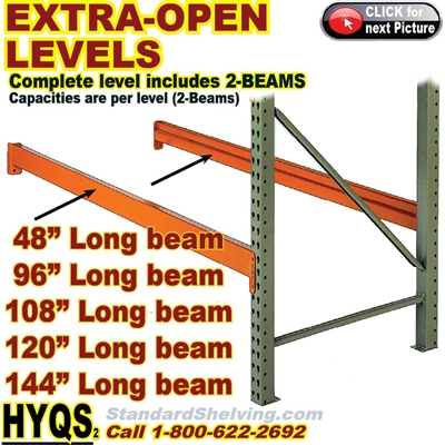 (45) Pallet Rack EXTRA-LEVELS OPEN (no-decking) / HYELO