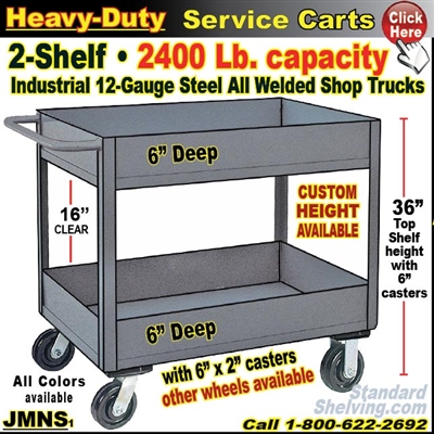 JMNS / Heavy Duty Deep-Lip 2-Shelf Service Cart