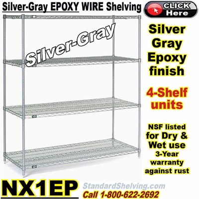 (35) Silver-Gray Epoxy 4-Shelf Wire Shelving / NX1EP