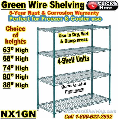 (45) GREEN Epoxy 4-Shelf Wire Shelving / NX1GN