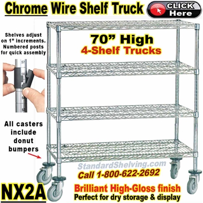 (05) Chrome Wire 4-Shelf Trucks 70"High / NX2A