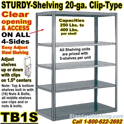 (15A) "Sturdy-Shelf" 20-ga. Open Steel Shelving / Clip-Type / TB1S