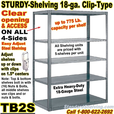 (30A) "Sturdy-Shelf" 18-ga. Open Steel Shelving / Clip-Type / TB2S