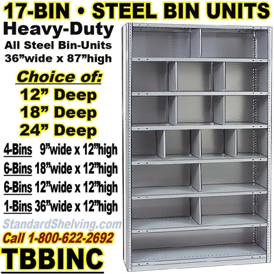 (220) 17-Bin Openings Steel Shelf Unit / TBBINC17