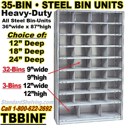 (250) 35-Bin Openings Steel Shelf Unit / TBBINF35