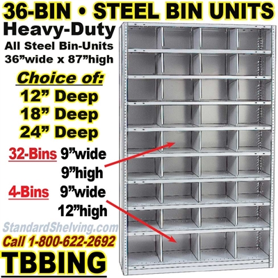 (260) 36-Bin Openings Steel Shelf Unit / TBBING36