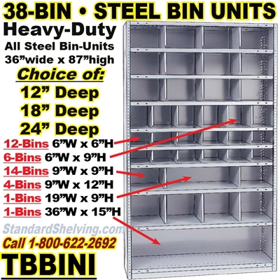 (280) 38-Bin Openings Steel Shelf Unit / TBBINI38