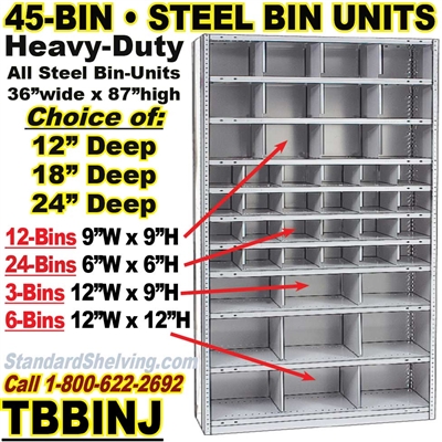 (290) 45-Bin Openings Steel Shelf Unit / TBBINJ45