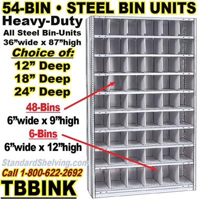 (300) 54-Bin Openings Steel Shelf Unit / TBBINK54