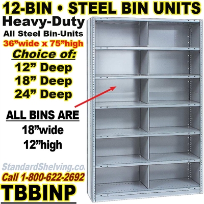 (330) 12-Bin Openings Steel Shelf Unit / TBBINP12