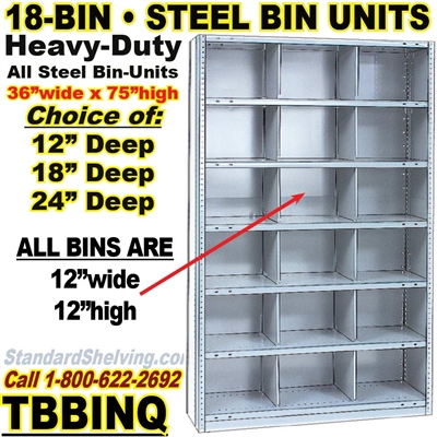 (340) 18-Bin Openings Steel Shelf Unit / TBBINQ18