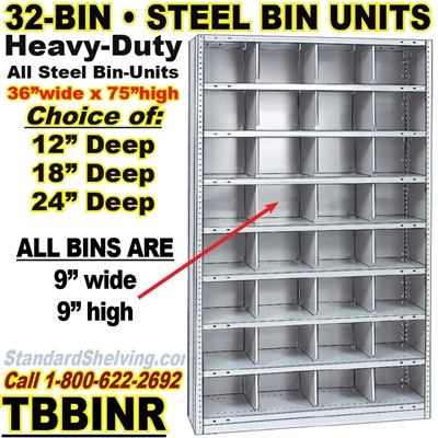 (350) 32-Bin Openings Steel Shelf Unit / TBBINR32