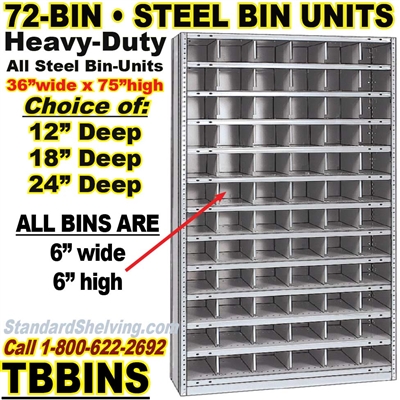 (360) 72-Bin Openings Steel Shelf Unit / TBBINS72