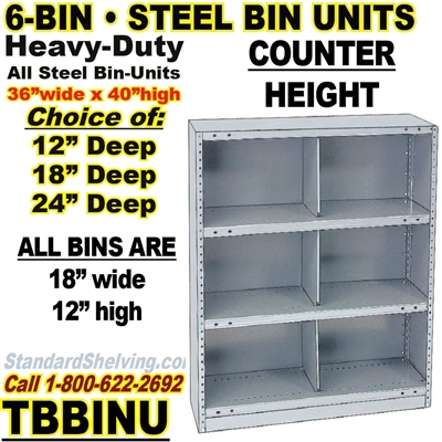 (370) 6-Bin Openings Steel Shelf Unit / TBBINU6