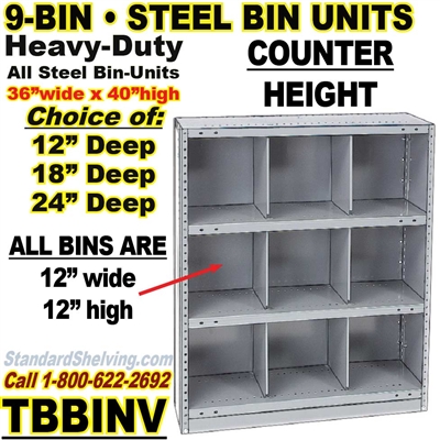 (380) 9-Bin Openings Steel Shelf Unit / TBBINV9