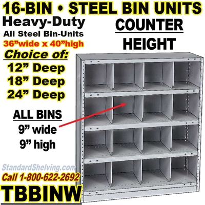 (390) 16-Bin Openings Steel Shelf Unit / TBBINW16