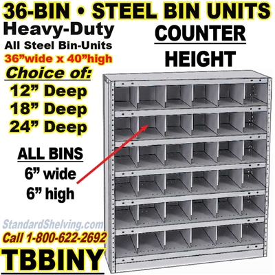(410) 36-Bin Openings Steel Shelf Unit / TBBINY36