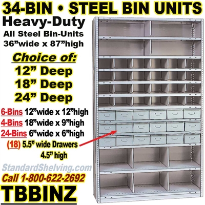 (245) 34-Bin Openings Steel Shelf Unit / TBBINZ34