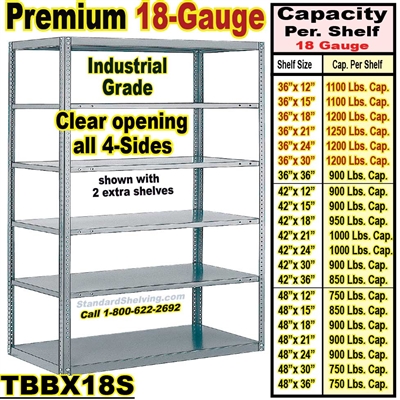 (18A) 18 gauge Open Steel Shelving / Sturdy-Shelf / TBBX18S