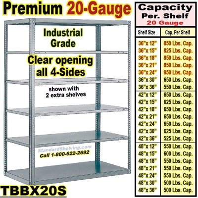 (17A) 20 gauge Open Steel Shelving / Sturdy-Shelf / TBBX20S
