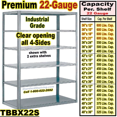 (16A) 22 gauge Open Steel Shelving / Sturdy-Shelf / TBBX22S