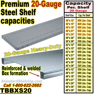 (25) Extra 20 gauge Steel Welded Box Shelves / TBBXS20